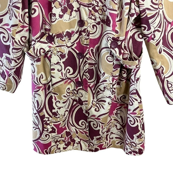 Lane Bryant Canvas Jacket Size 24 Floral Collared Button Up Purple Pink White - Picture 7 of 8